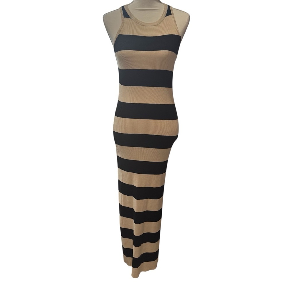 SHEIN Black and Tan Sleeveless Striped Maxi Dress | New with Tags